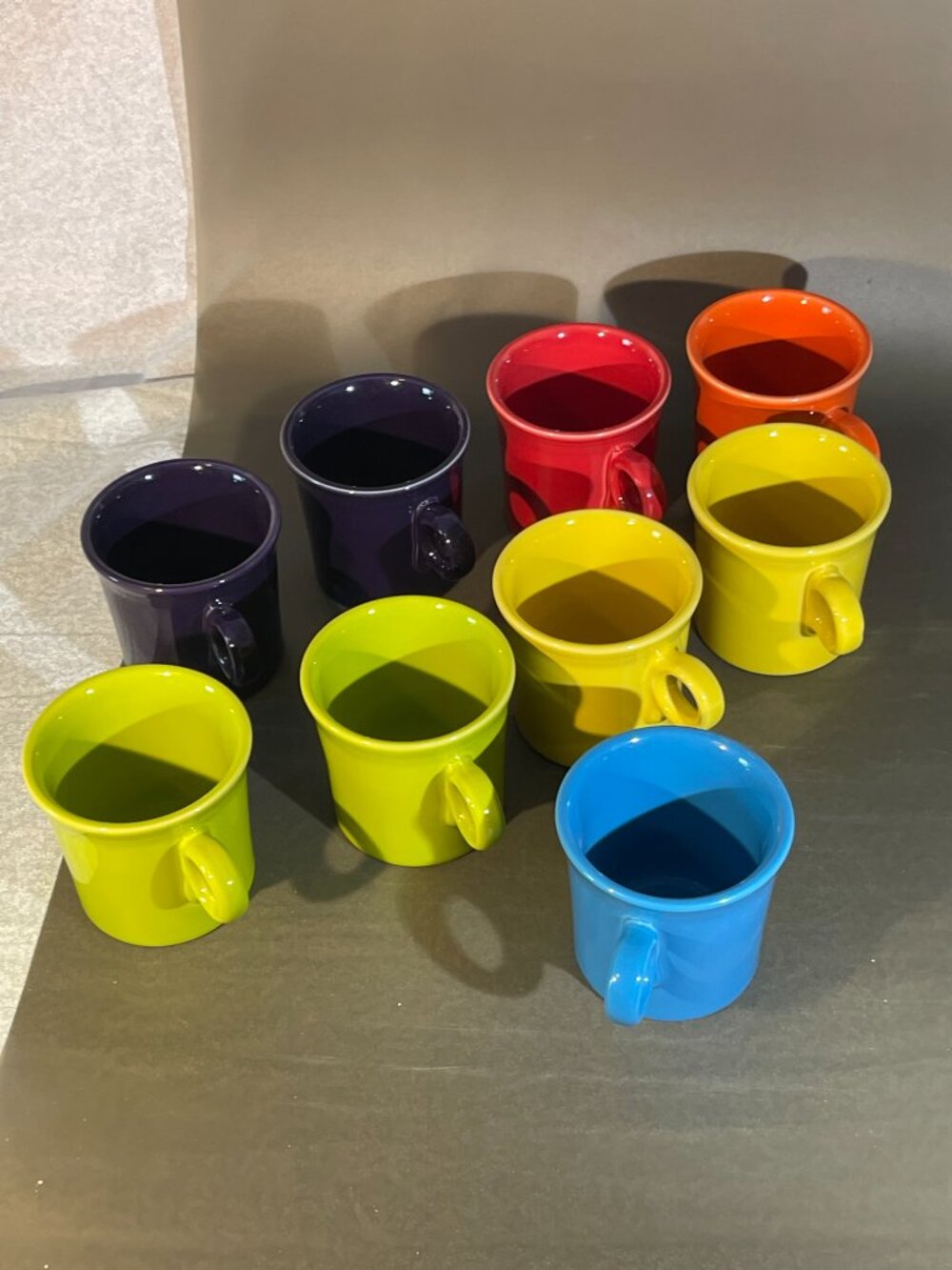 (9) Fiesta Ware coffee mugs with O-ring handle (1590)